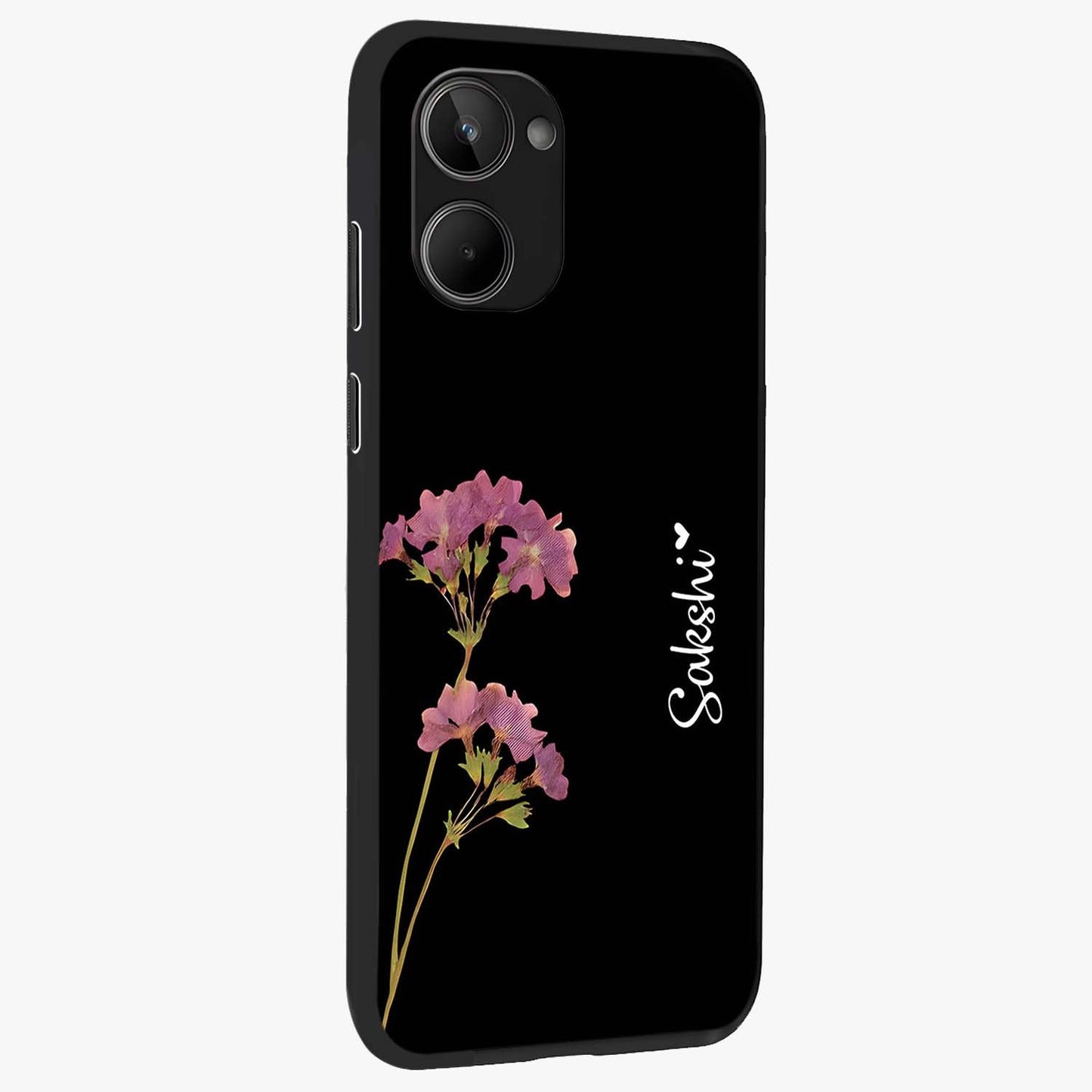 Riching Lavender Flower Custom Name Glass Case upright view showcasing elegant lavender floral artwork with personalized aesthetic.