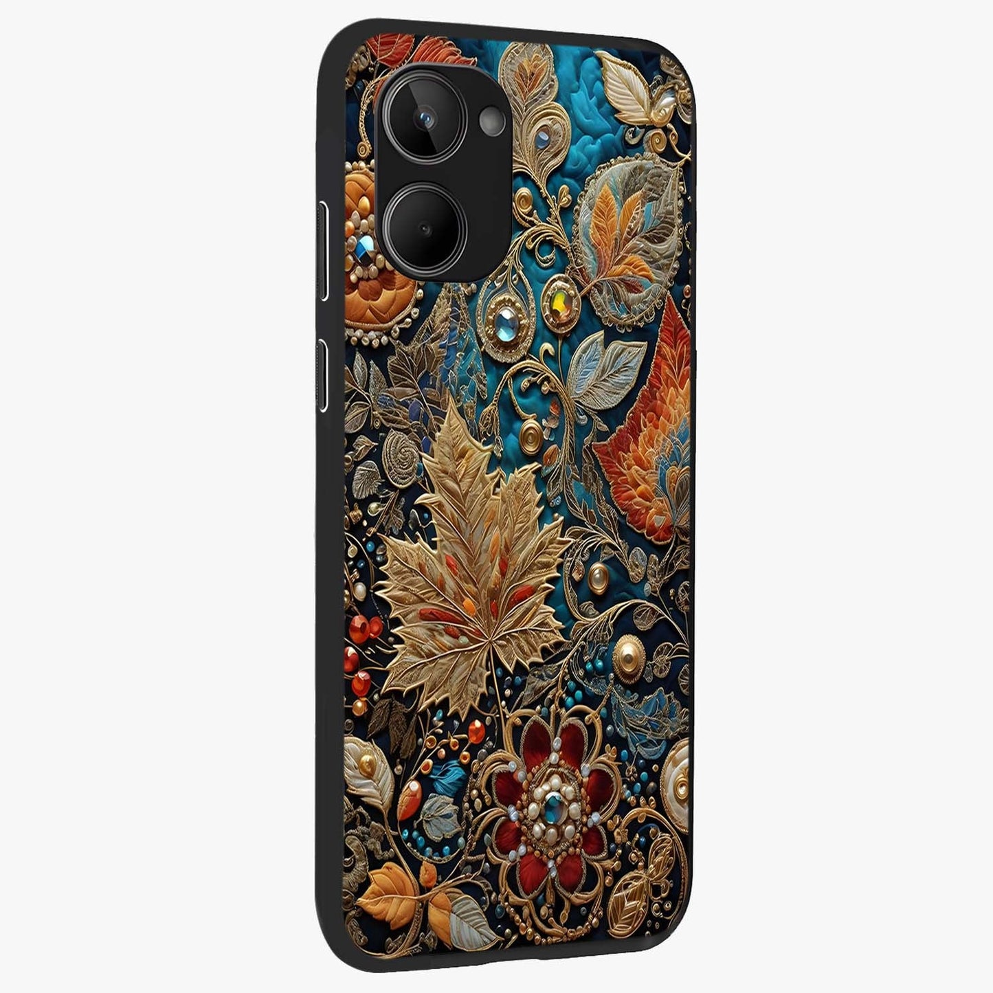 Royal Jewel Garden Glass Case upright view showcasing rich floral artwork with luxurious garden theme.