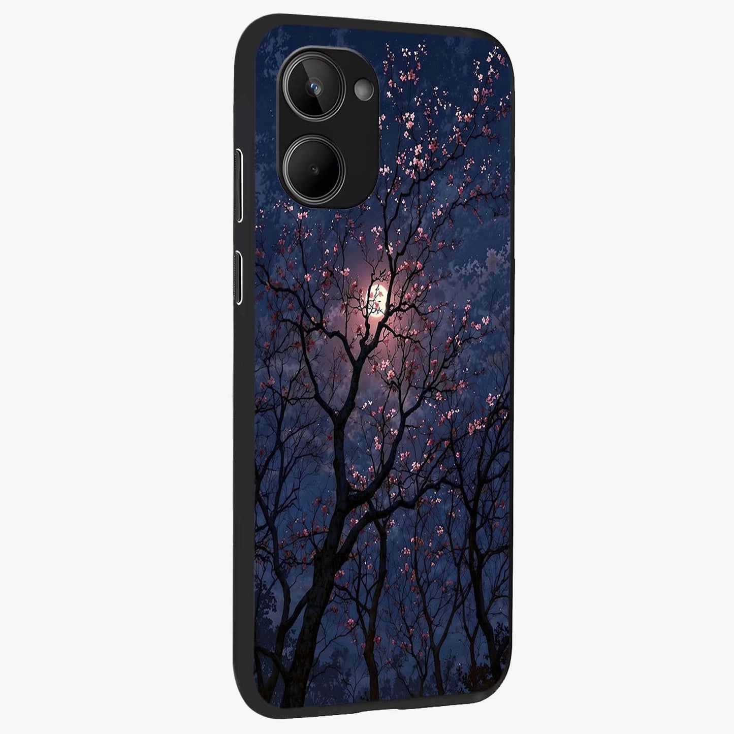 Twilight Sakura Serenade Glass Case upright view showcasing beautiful cherry blossom artwork with serene evening theme.