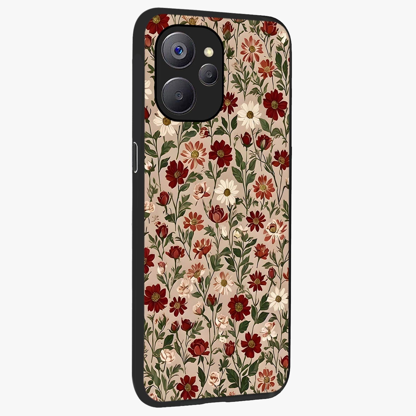 Biege Flower With Leaf Glass Case upright view showcasing delicate beige flower illustration with clean botanical style.