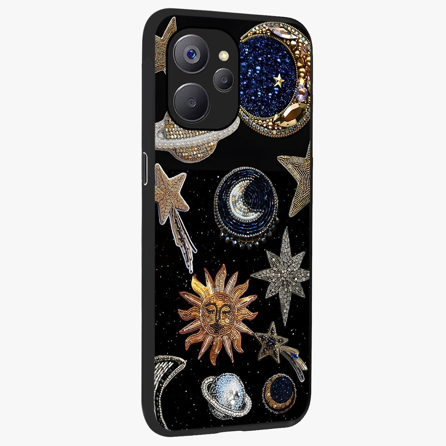 Celestial Gem Constellations Glass Case upright view showcasing cosmic constellation artwork with celestial aesthetic style.