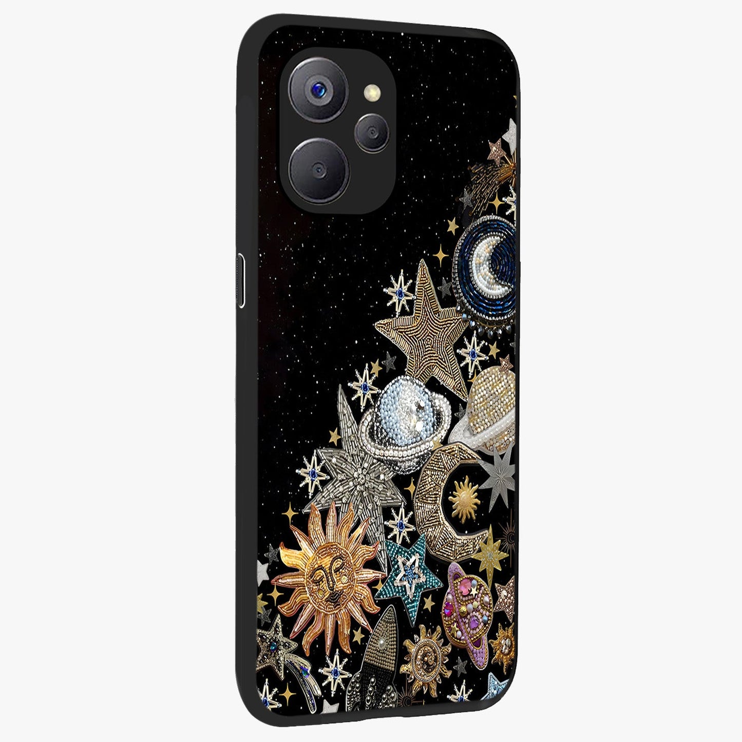 Cosmic Sparkle Dreams Glass Case upright view showcasing glowing cosmic artwork with magical galaxy theme.