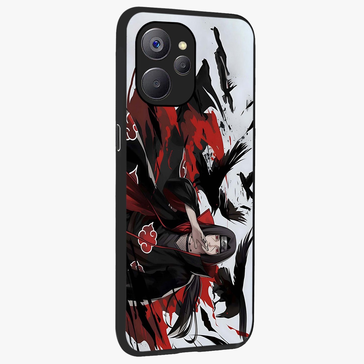 Crimson Crow Illusion Glass Case upright view showcasing striking crow illusion artwork with intense crimson theme.