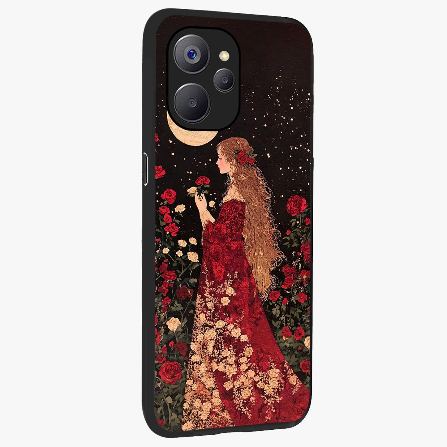 Crimson Dreams Glass Case upright view showcasing dreamy red toned artwork with modern aesthetic style.