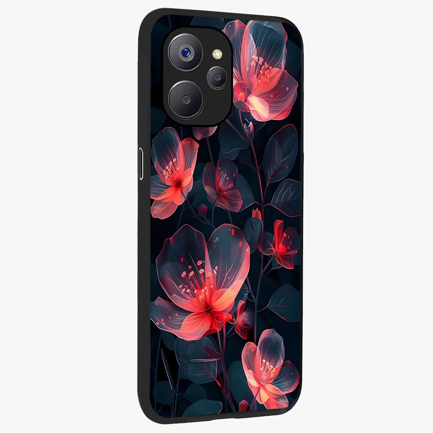 Dark Shade of Flower Glass Case upright view showcasing delicate flower artwork with rich dark floral theme.