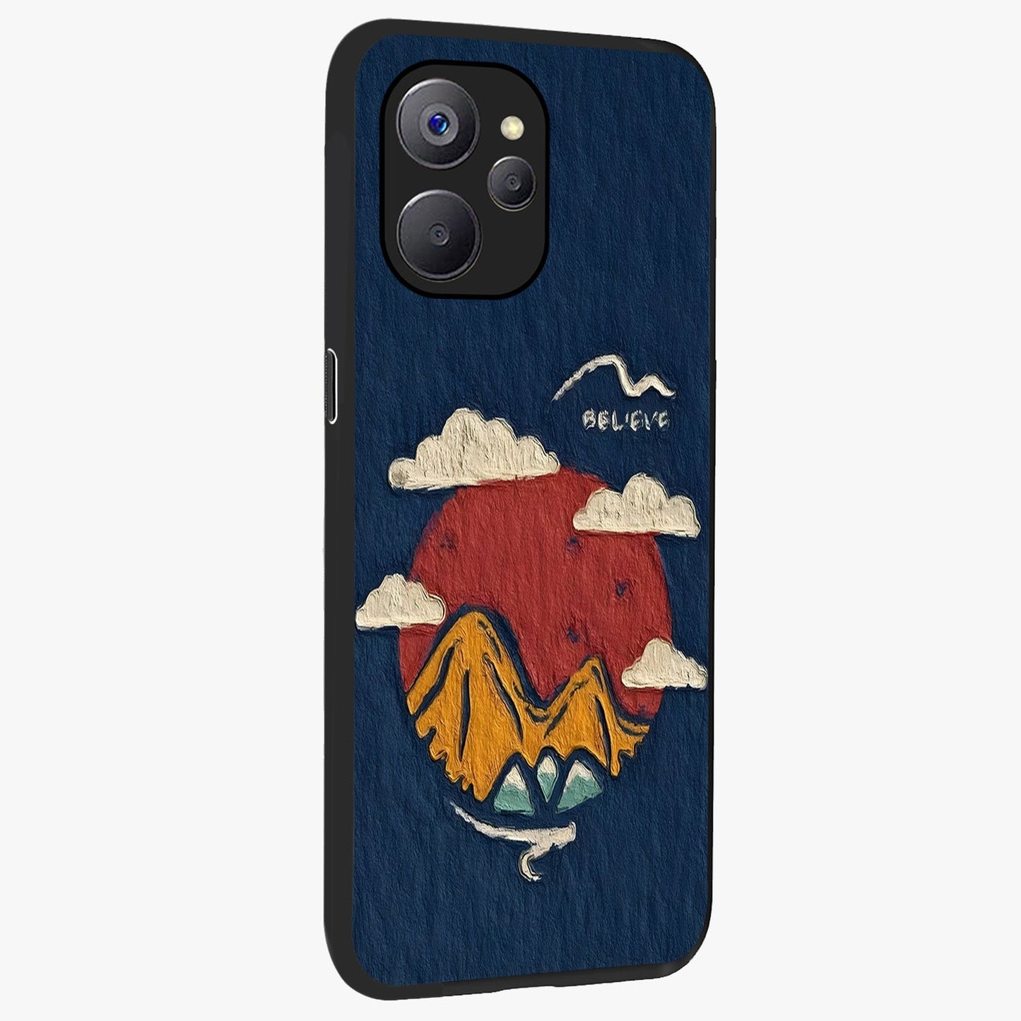Dream Beyond Mountains Glass Case upright view showcasing beautiful mountain scenery with inspirational nature theme.