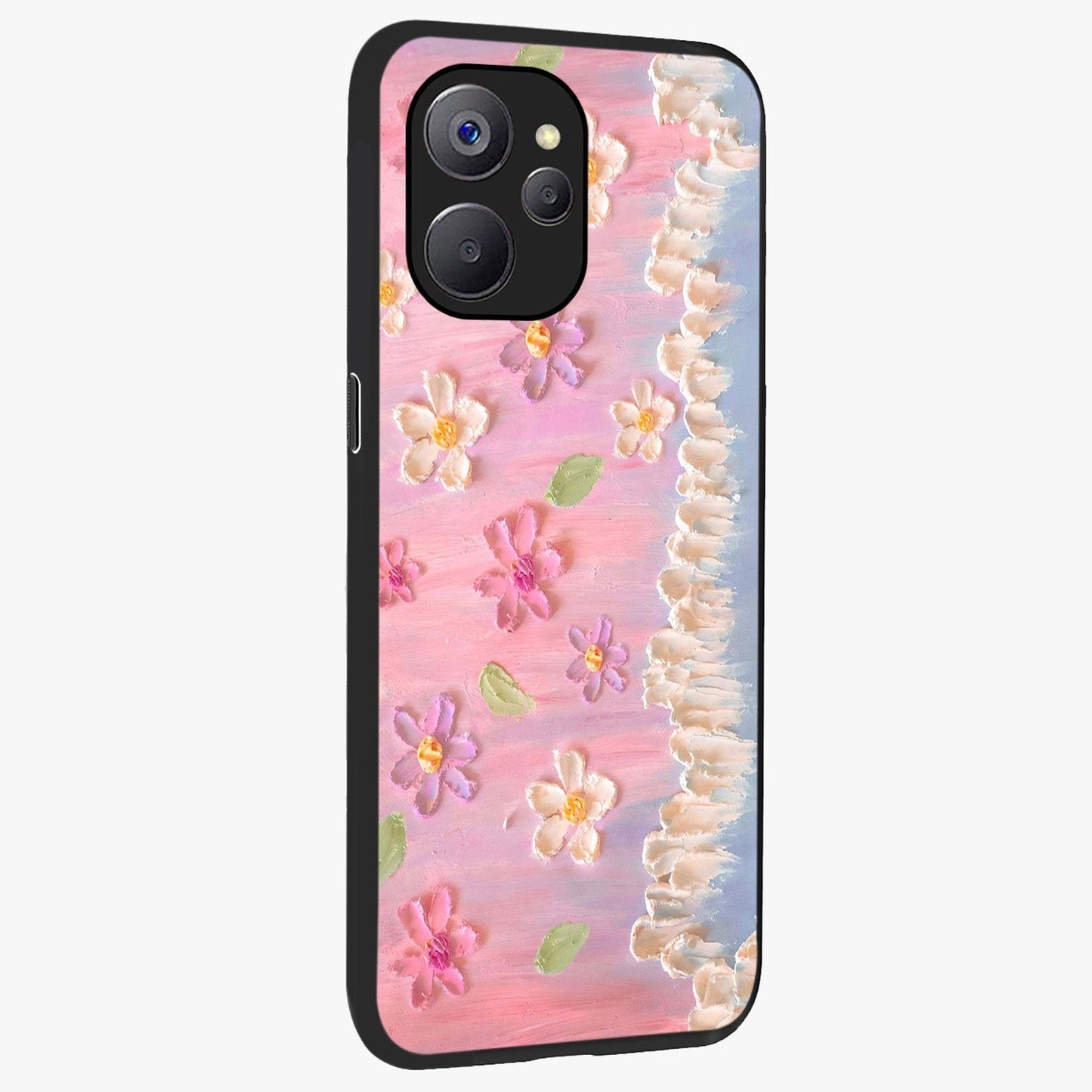 Dreamy Painted Garden Glass Case upright view showcasing vibrant floral garden artwork with artistic nature theme.