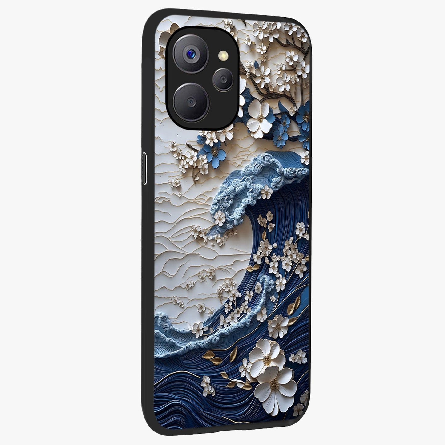 Floral Wave Origami Glass Case upright view showcasing creative floral origami artwork with artistic decorative theme.