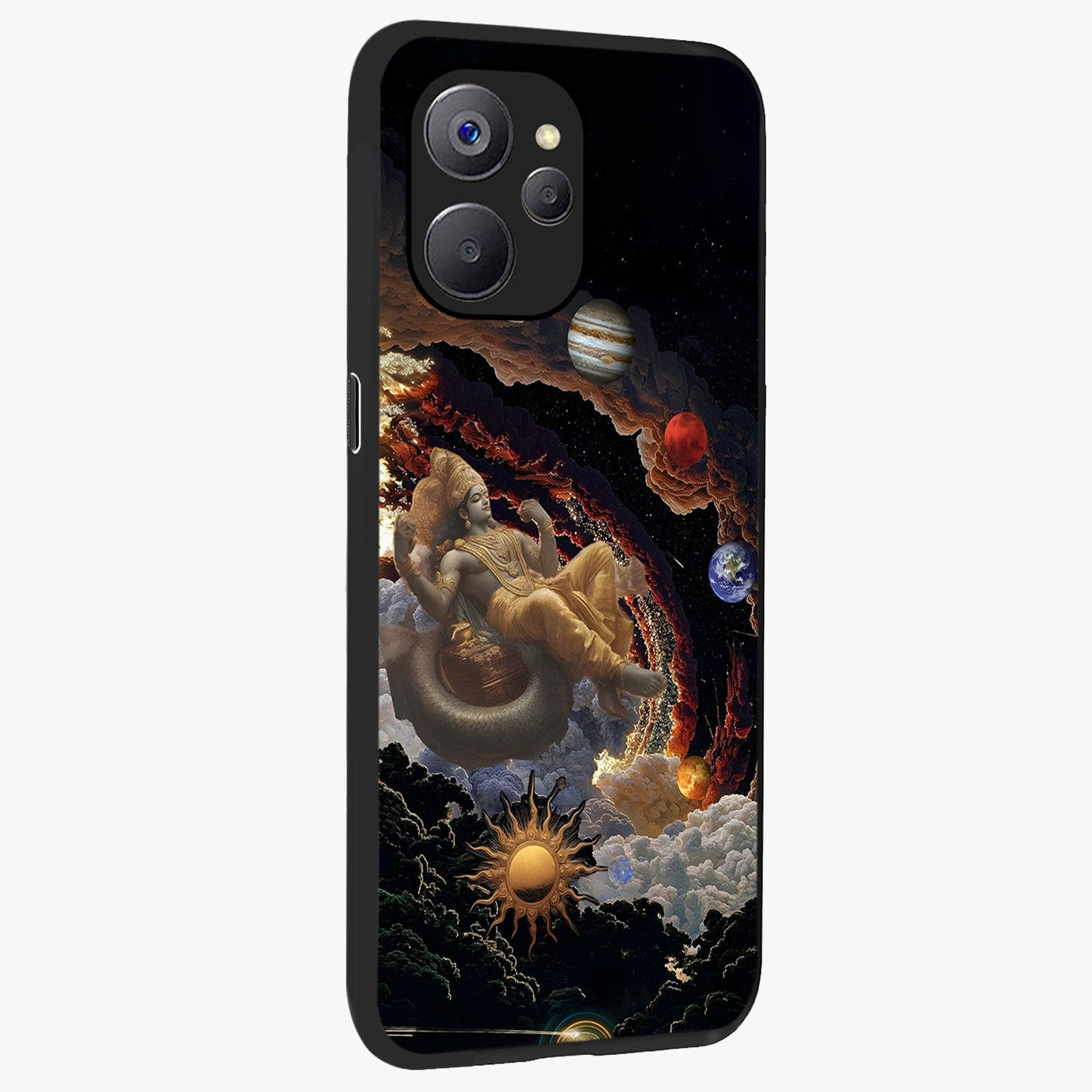 Galactic Divine God Glass Case upright view showcasing mystical divine artwork with dramatic cosmic theme.