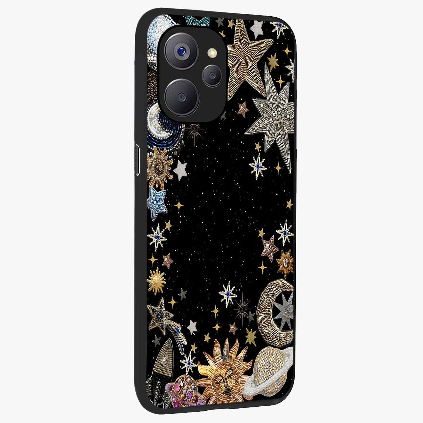 Galactic Jewel Stars Glass Case upright view showcasing glittering star jewel artwork with vibrant galaxy theme.