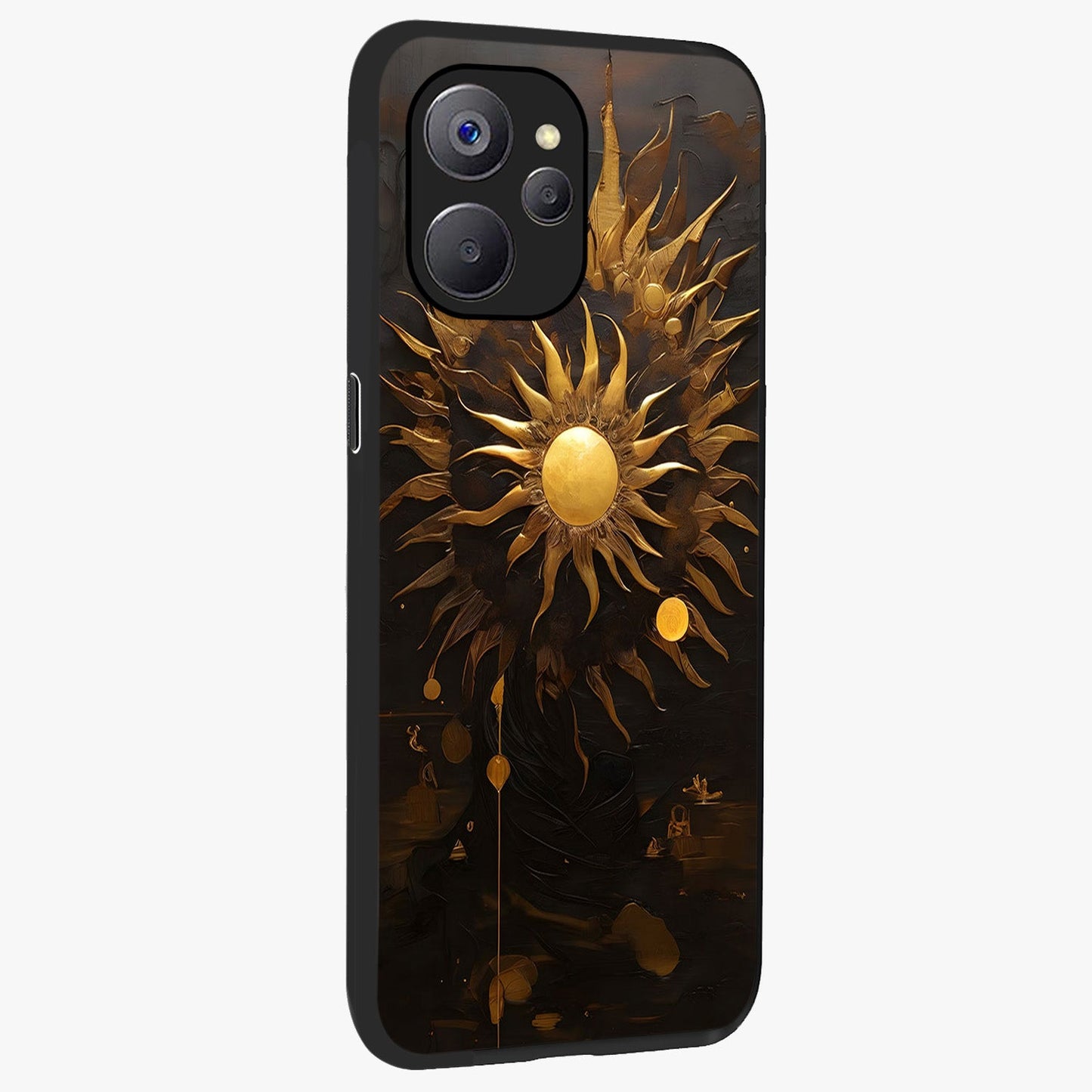 Golden Sun Majesty Glass Case upright view showcasing haunting graveyard artwork with dramatic dark theme.
