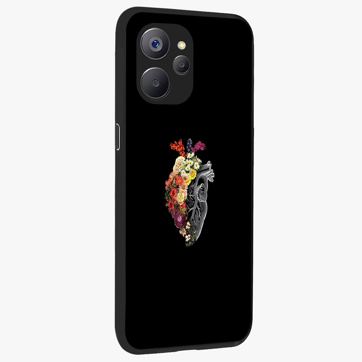Heart With Flowers Glass Case upright view showcasing decorative heart and floral artwork with sweet romantic theme.