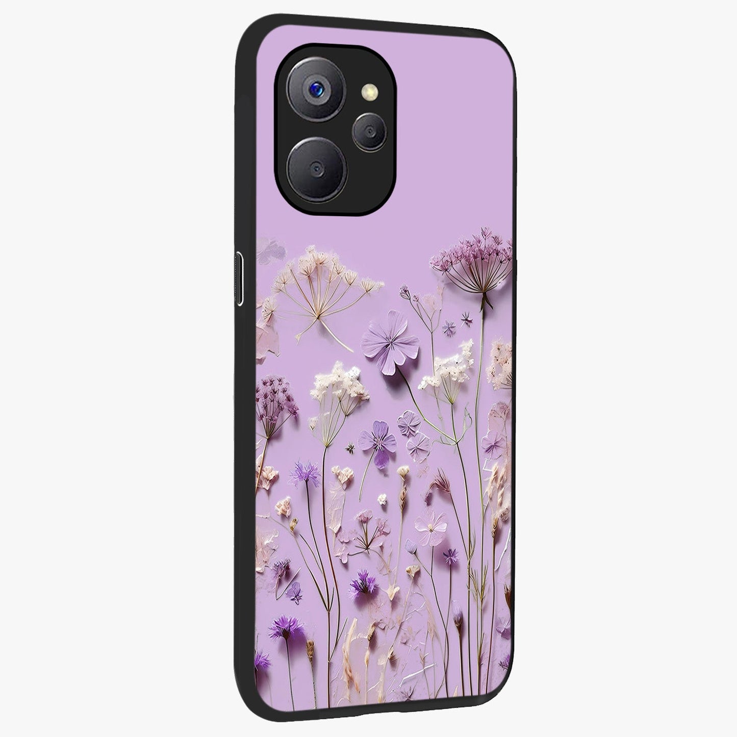 Lavender Blossom Dream Glass Case upright view showcasing delicate lavender blossom artwork with peaceful floral theme.