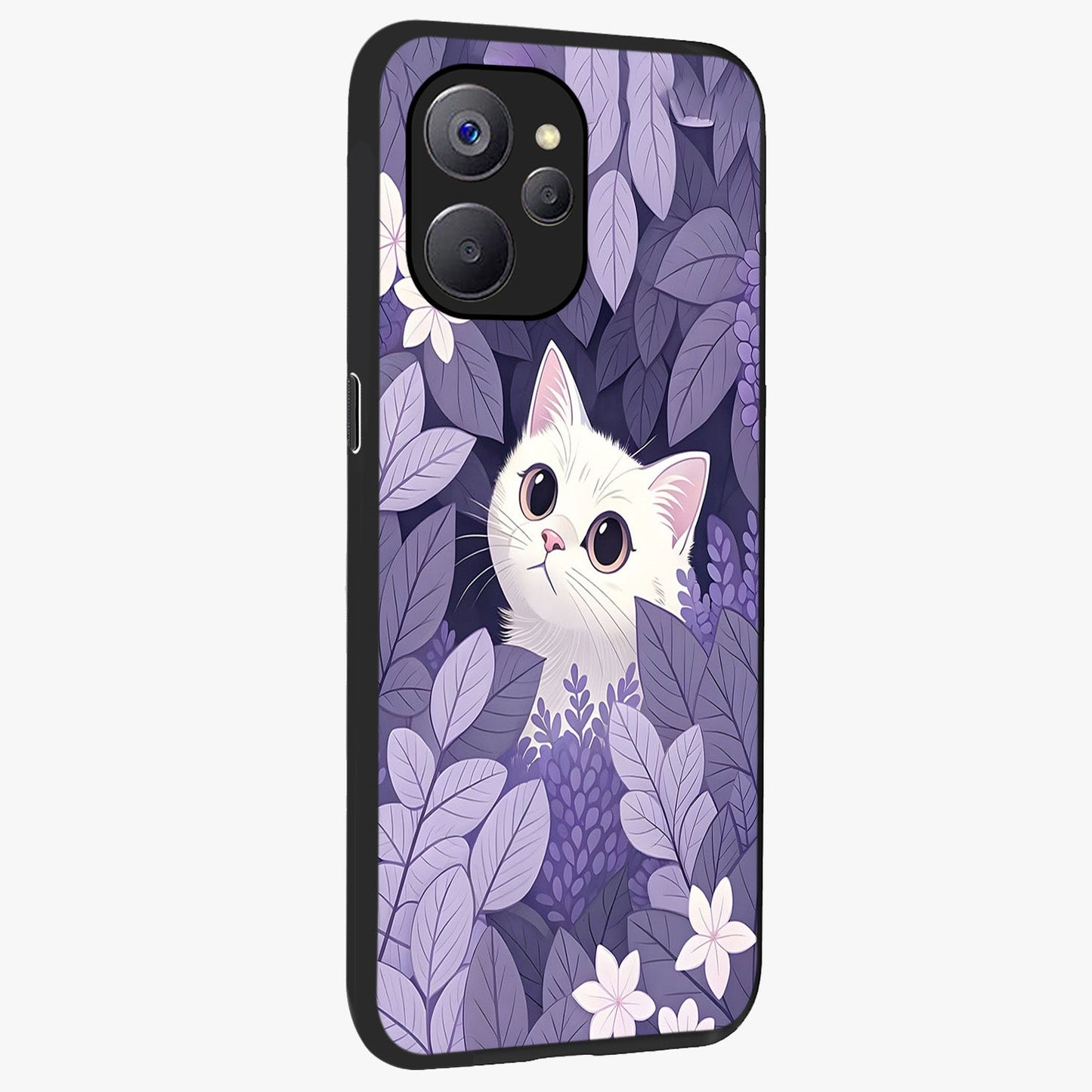 Lilac Hide Peek Cat Glass Case upright view showcasing charming cat artwork with adorable peek theme.