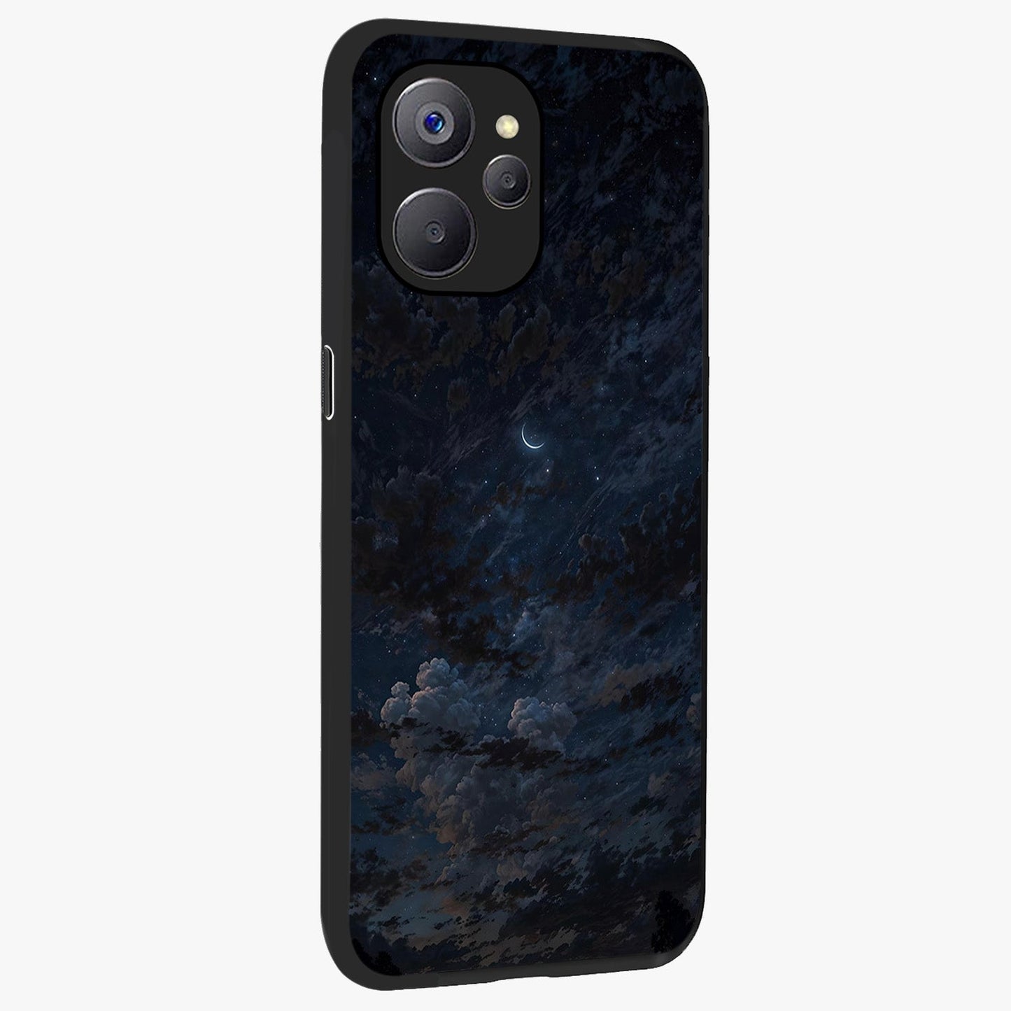Lunar Veil Silence Glass Case upright view showcasing calm moon themed artwork with serene night atmosphere.