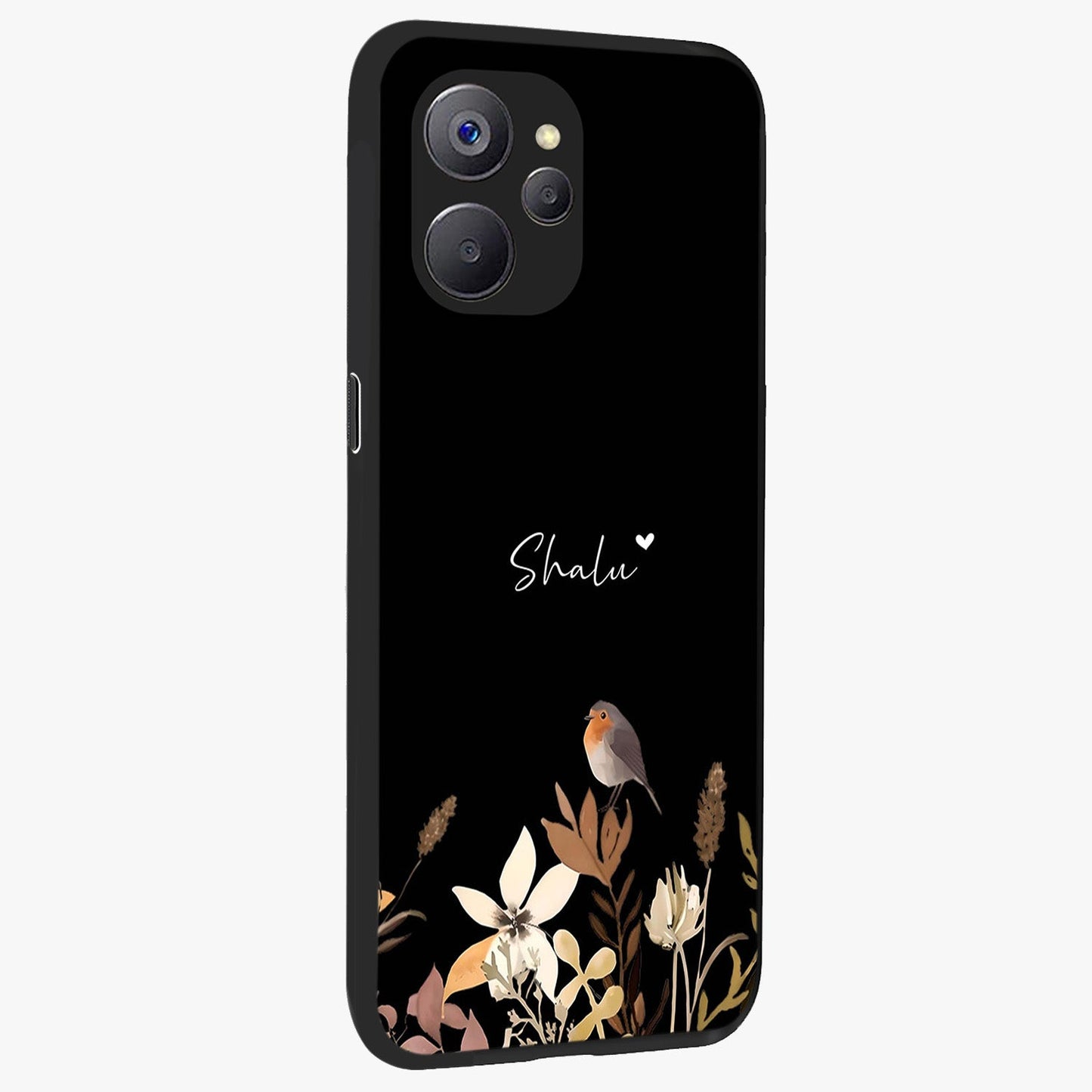 Quiet Garden Tune Custom Name Glass Case upright view showcasing serene botanical artwork with personalized aesthetic.
