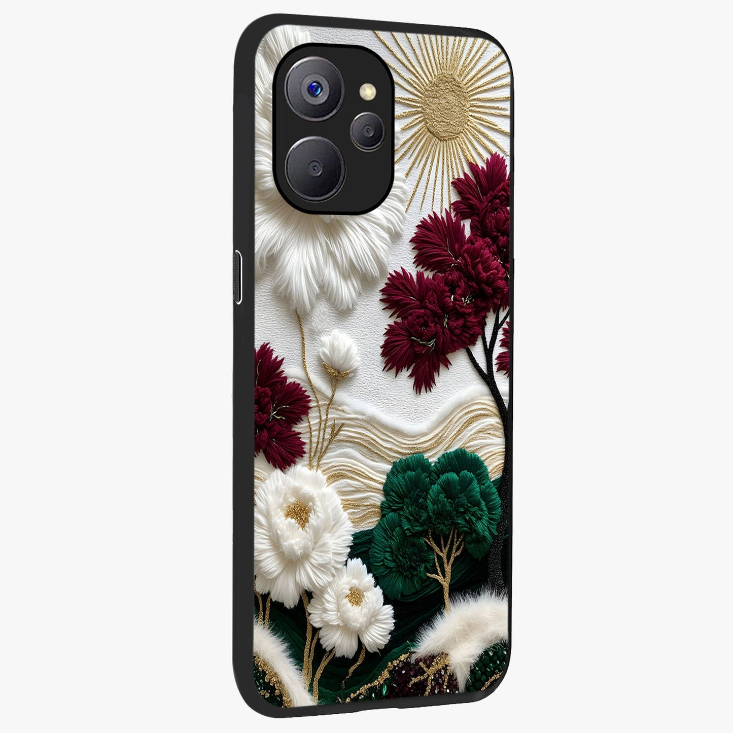 Radiant Bloom Elegance Glass Case upright view showcasing decorative flower artwork with refined botanical theme.