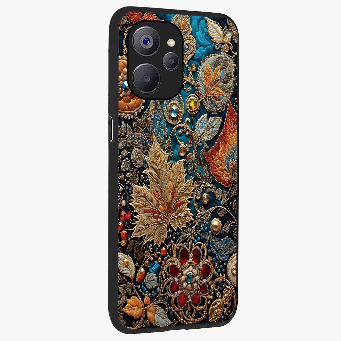 Royal Jewel Garden Glass Case upright view showcasing rich floral artwork with luxurious garden theme.