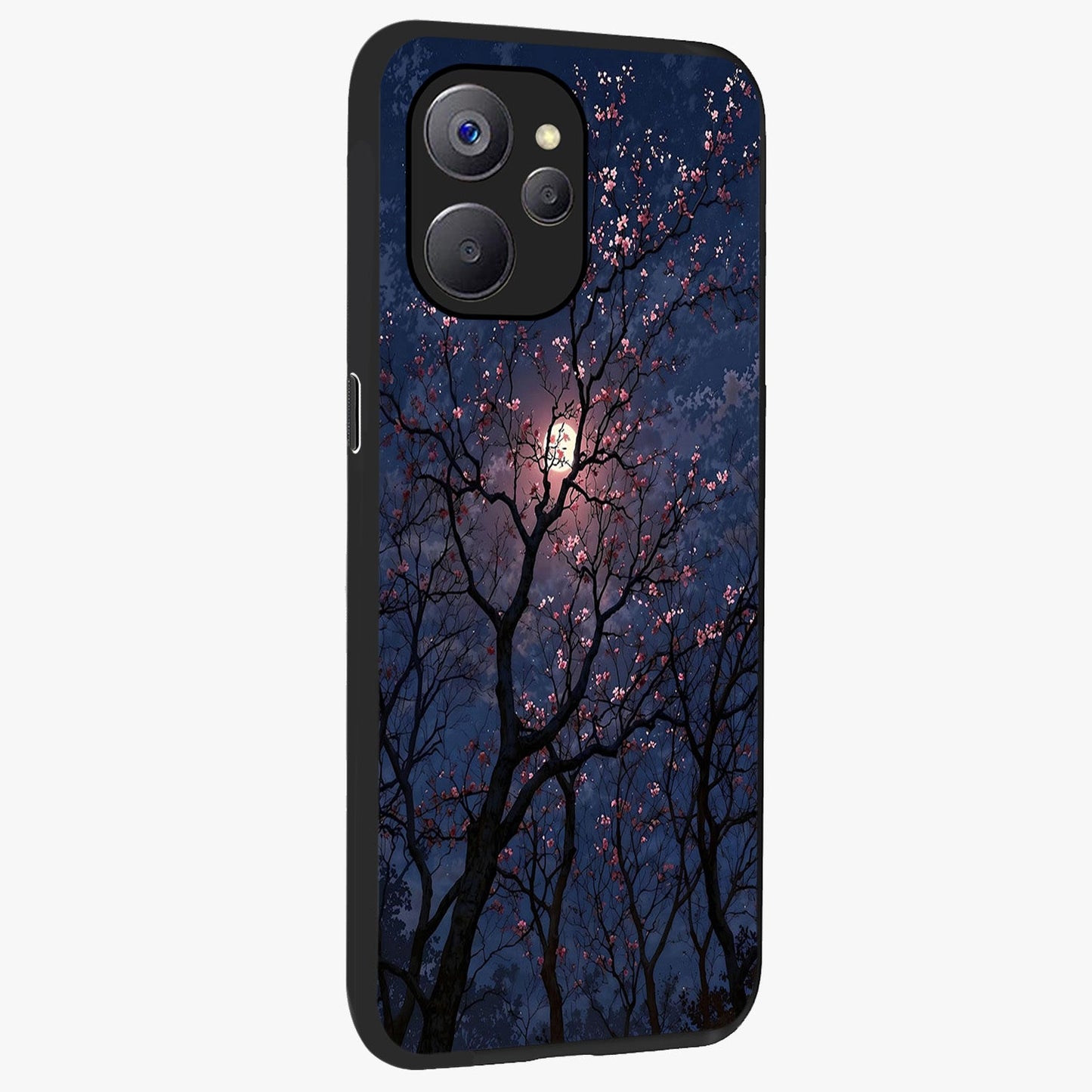Twilight Sakura Serenade Glass Case upright view showcasing beautiful cherry blossom artwork with serene evening theme.