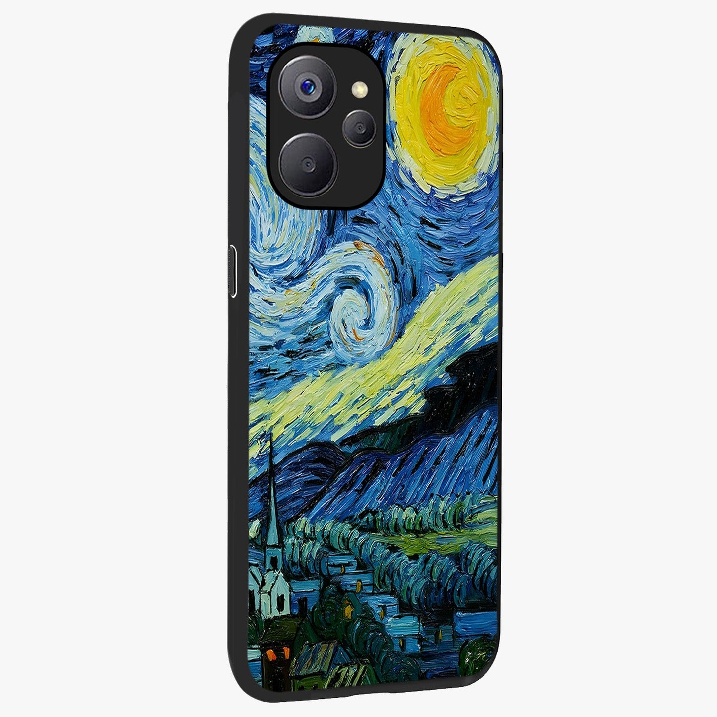 Van Gogh Art Glass Case upright view showcasing expressive painting style artwork with timeless artistic theme.