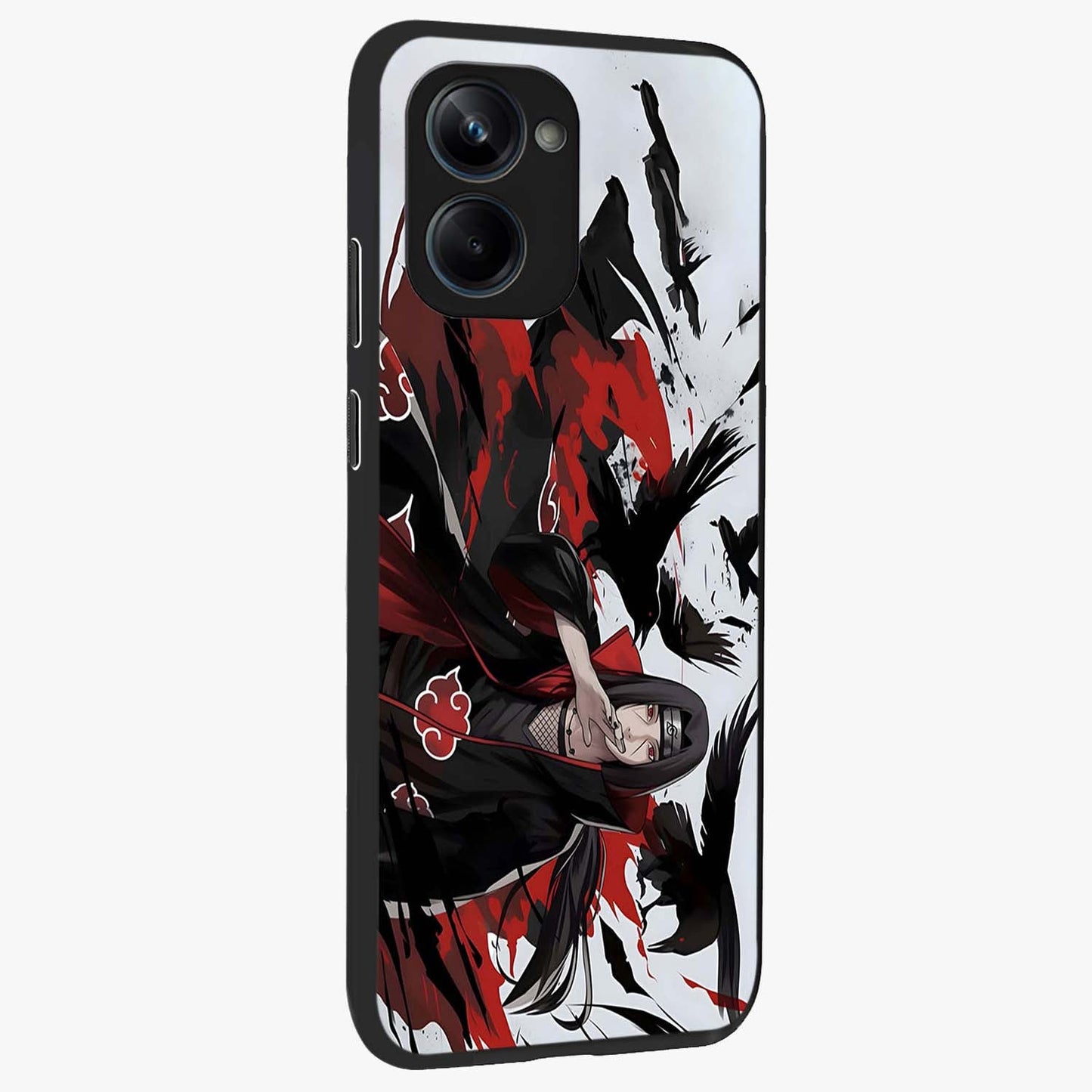 Crimson Crow Illusion Glass Case upright view showcasing striking crow illusion artwork with intense crimson theme.
