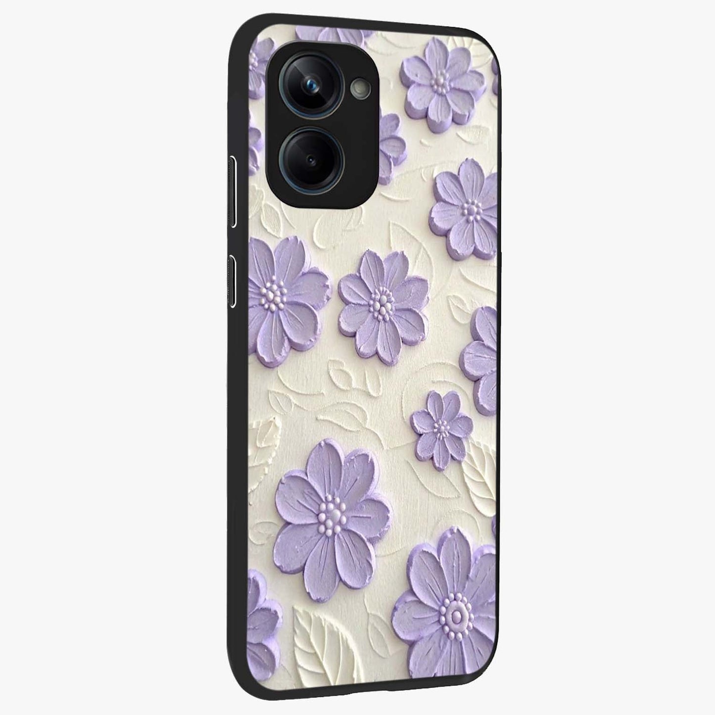 Floral Wall Art With Purple Flowers Glass Case upright view showcasing elegant purple flower artwork with decorative floral theme.