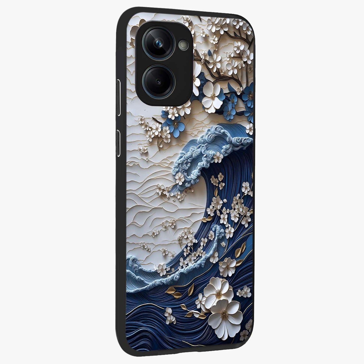Floral Wave Origami Glass Case upright view showcasing creative floral origami artwork with artistic decorative theme.