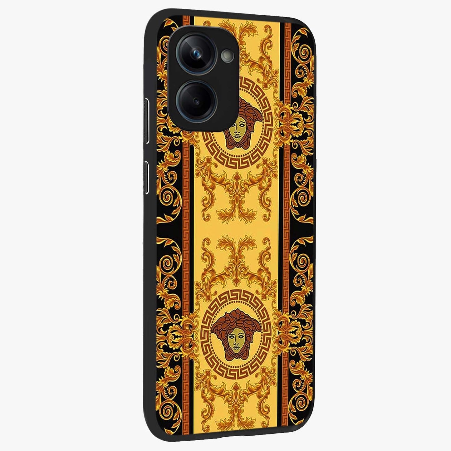 Golden Lotus Glow Glass Case upright view showcasing luminous lotus artwork with peaceful divine theme.
