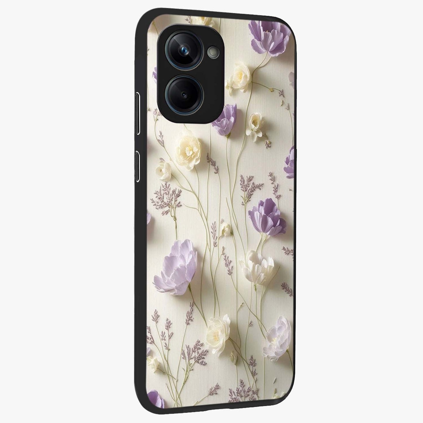 Lilac Breeze Harmony Glass Case upright view showcasing delicate lilac artwork with peaceful floral theme.