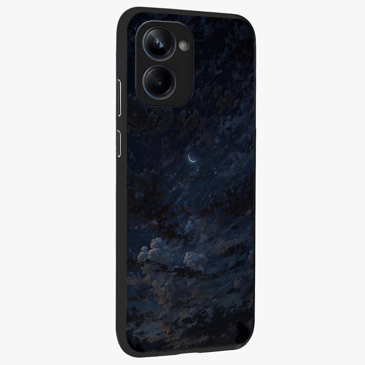 Lunar Veil Silence Glass Case upright view showcasing calm moon themed artwork with serene night atmosphere.