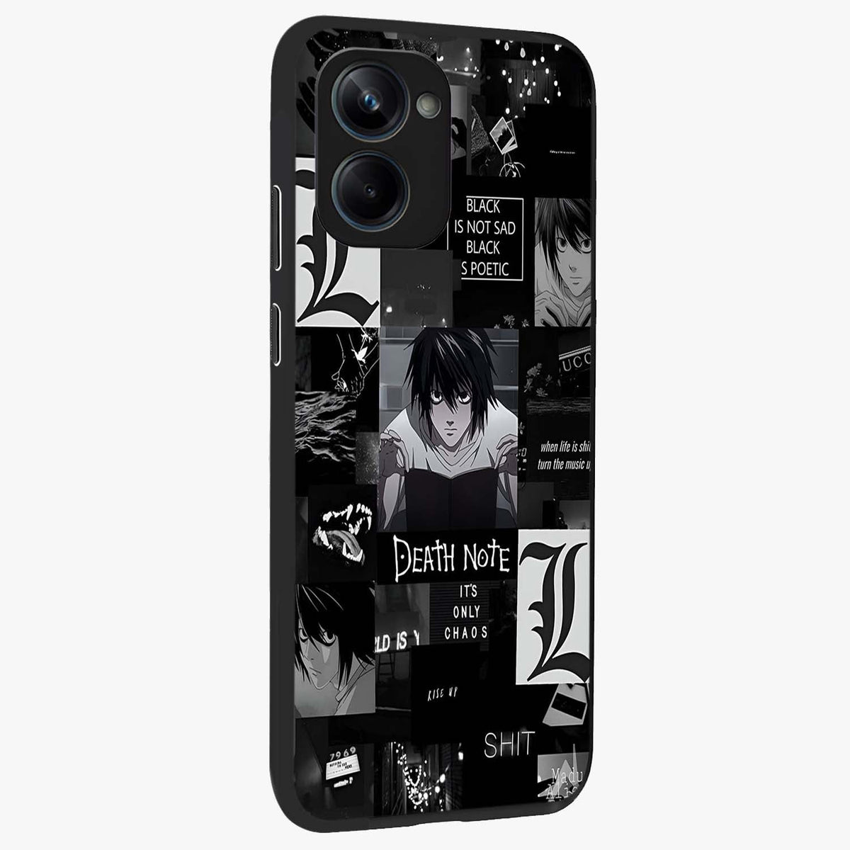 Midnight Chaos Mind Glass Case upright view showcasing expressive abstract artwork with bold dark theme.