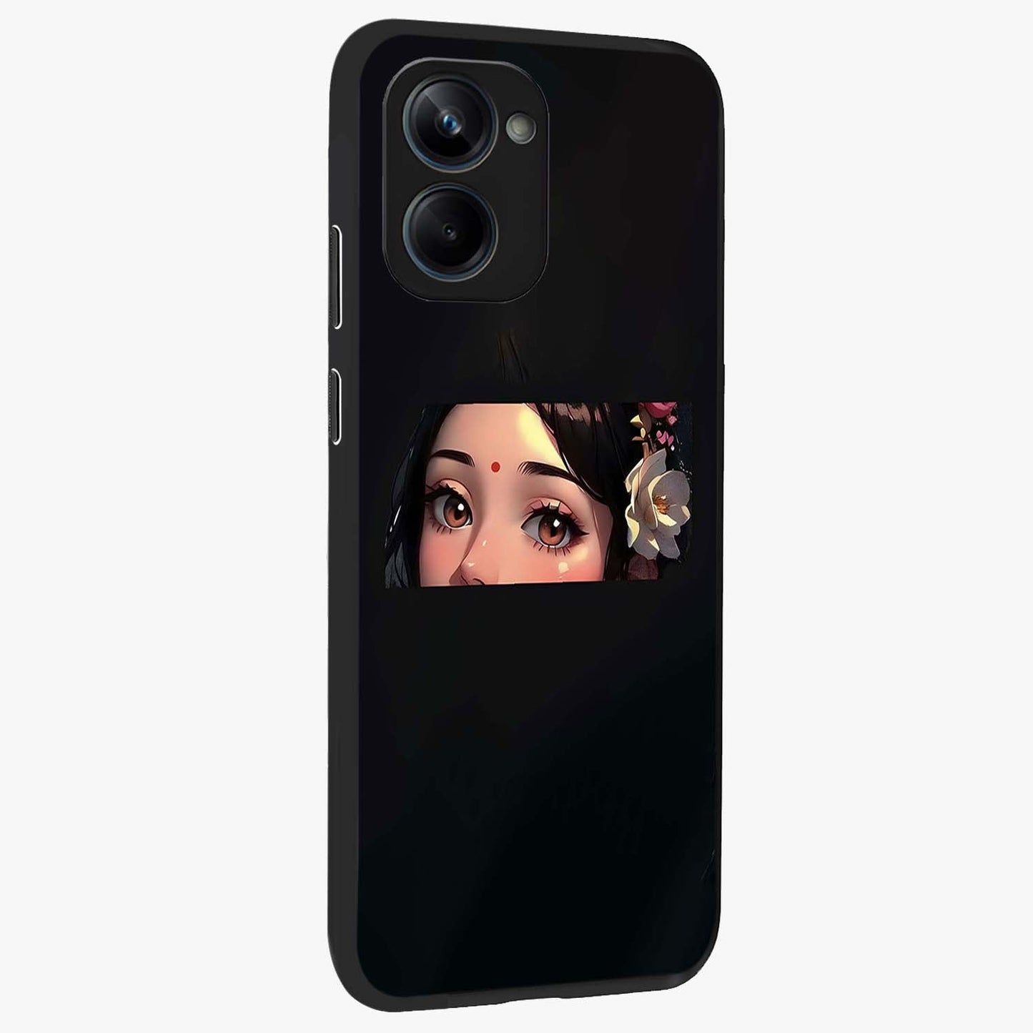 Radha Divine Embrace Glass Case upright view showcasing sacred Radha themed artwork with peaceful devotional style.