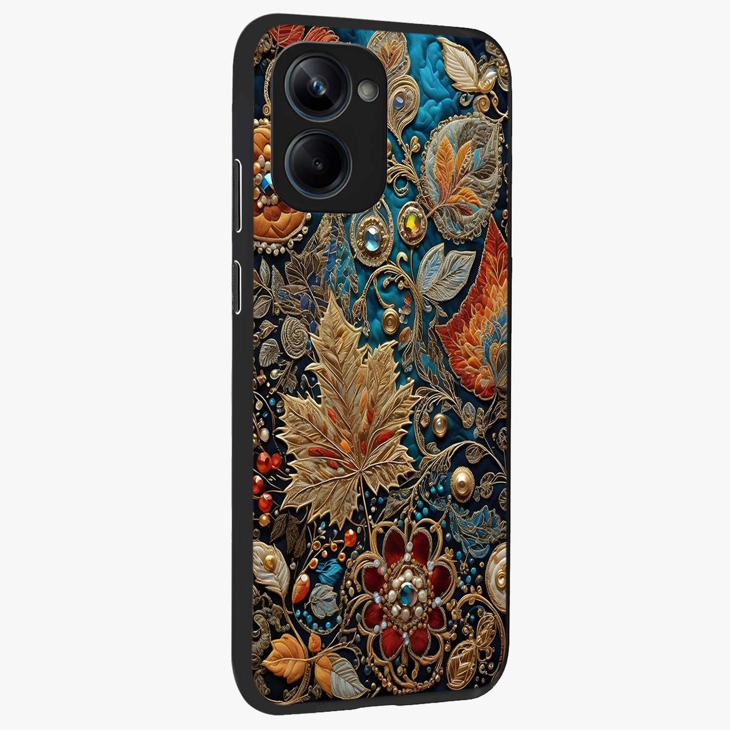 Royal Jewel Garden Glass Case upright view showcasing rich floral artwork with luxurious garden theme.
