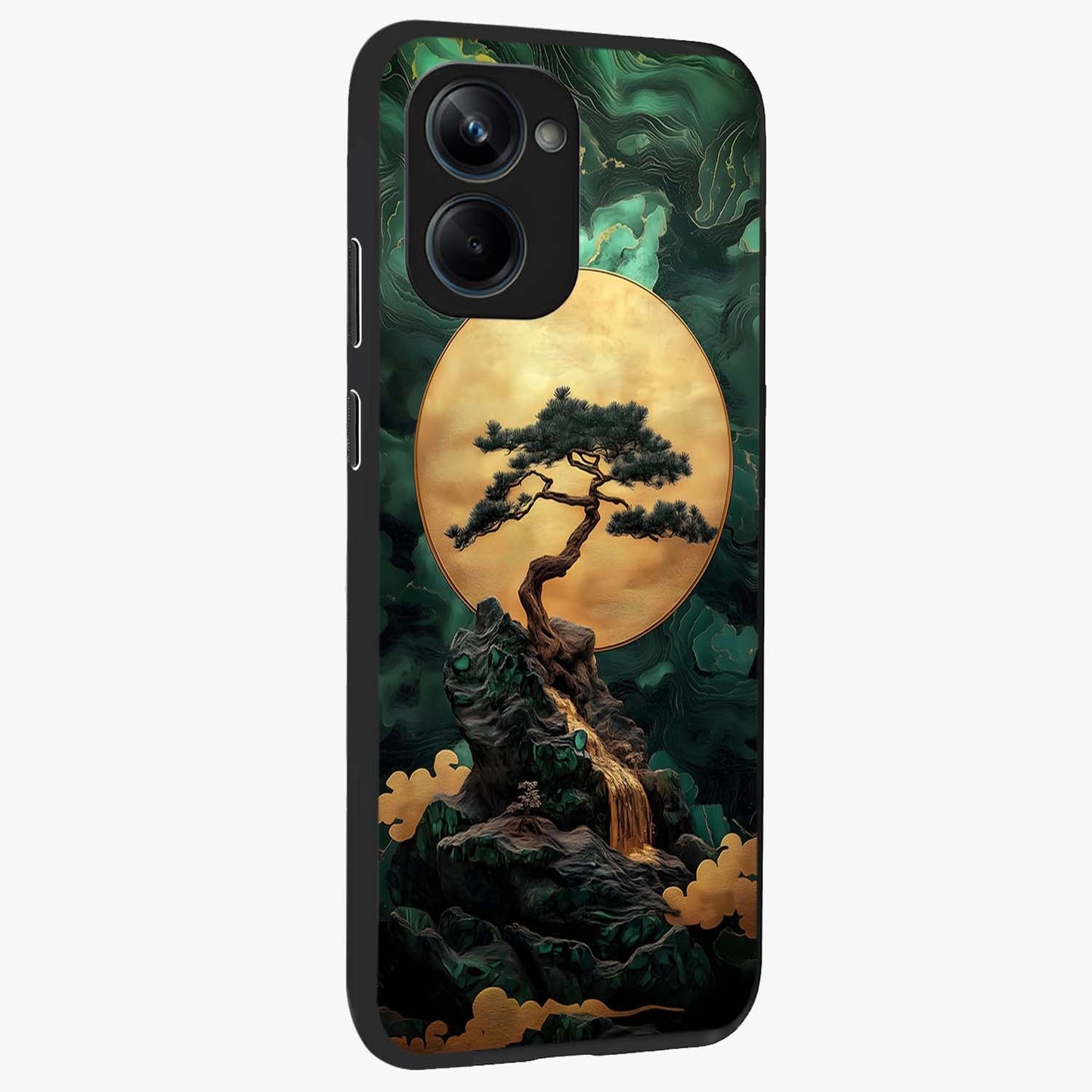 Whispering Moon Silence Glass Case upright view showcasing peaceful moon artwork with tranquil celestial theme.