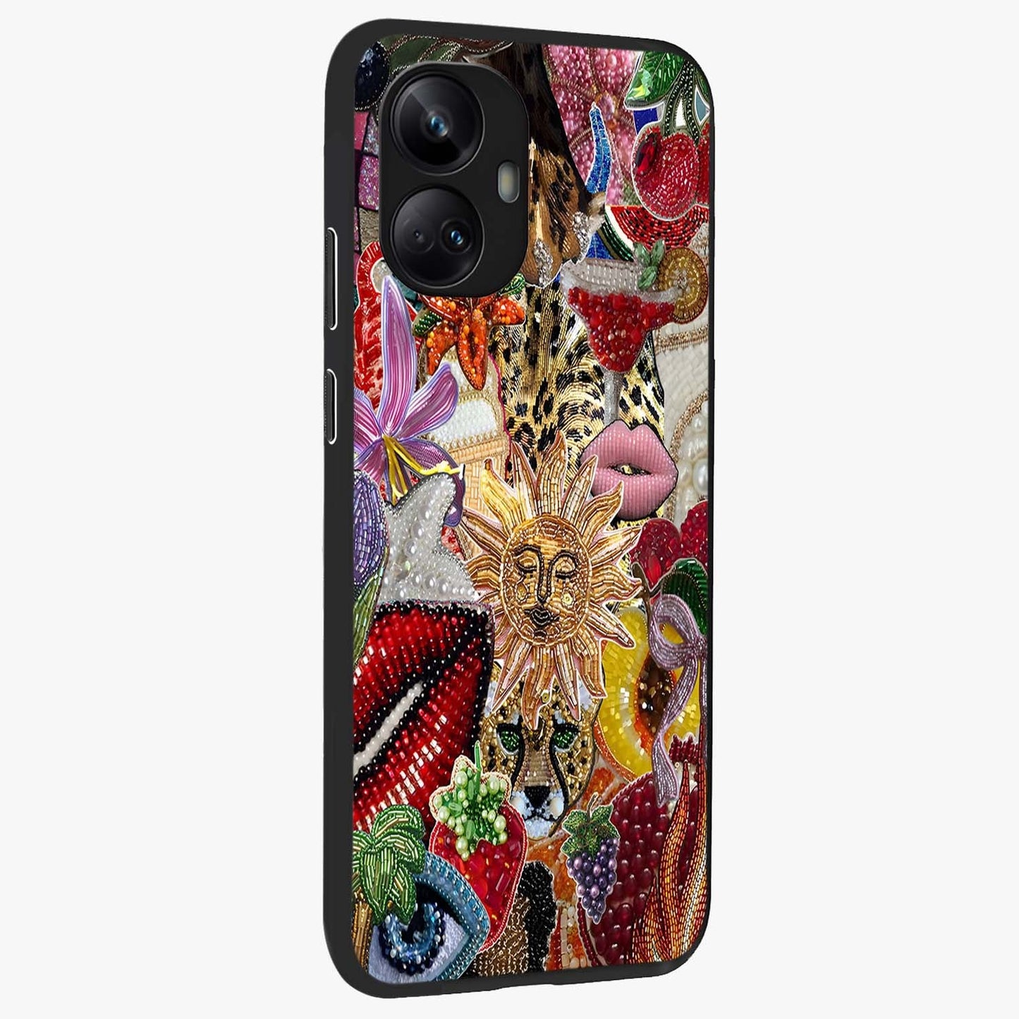 Beaded Fashion Jungle Glass Case upright view showcasing tropical jungle aesthetic with decorative bead elements.