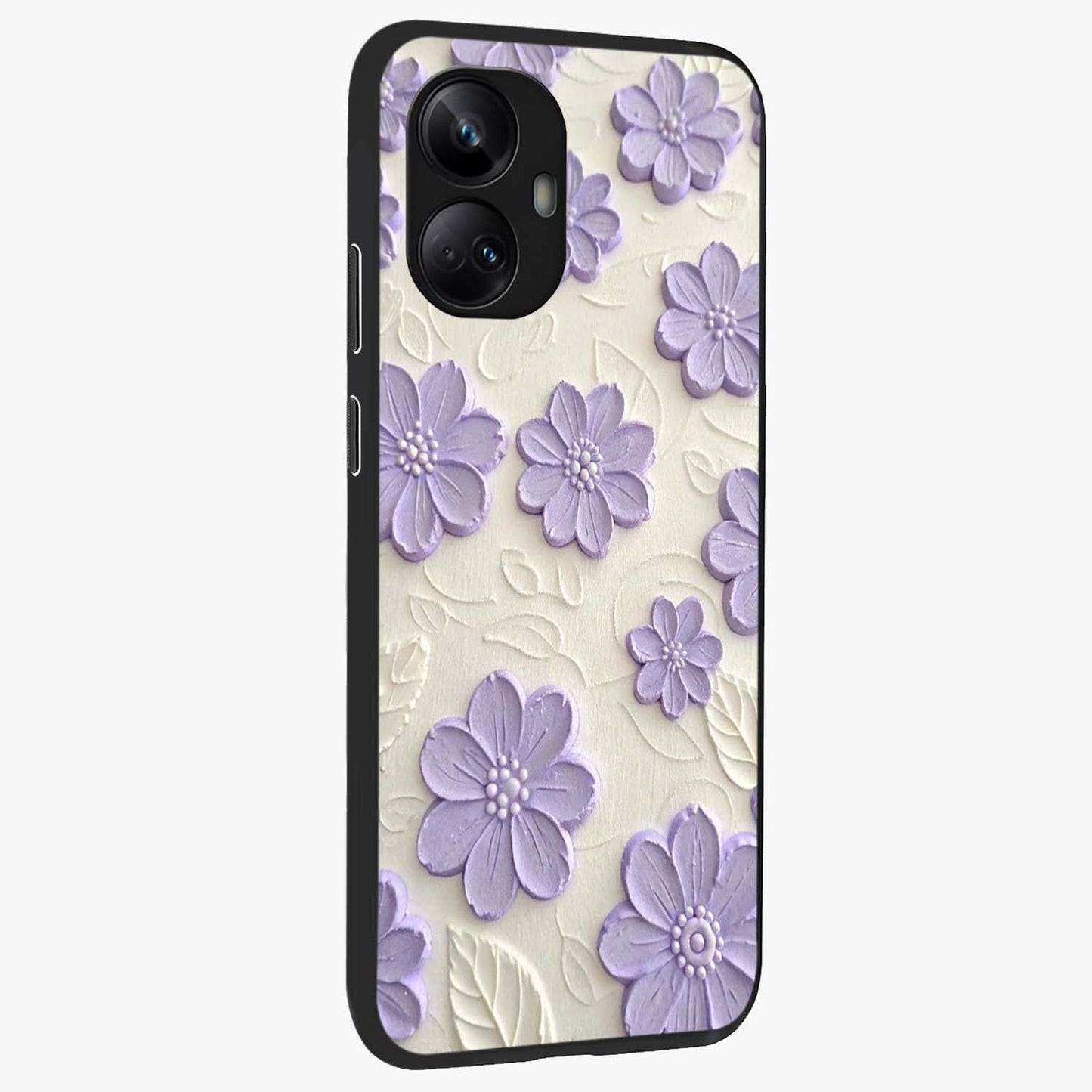 Floral Wall Art With Purple Flowers Glass Case upright view showcasing elegant purple flower artwork with decorative floral theme.