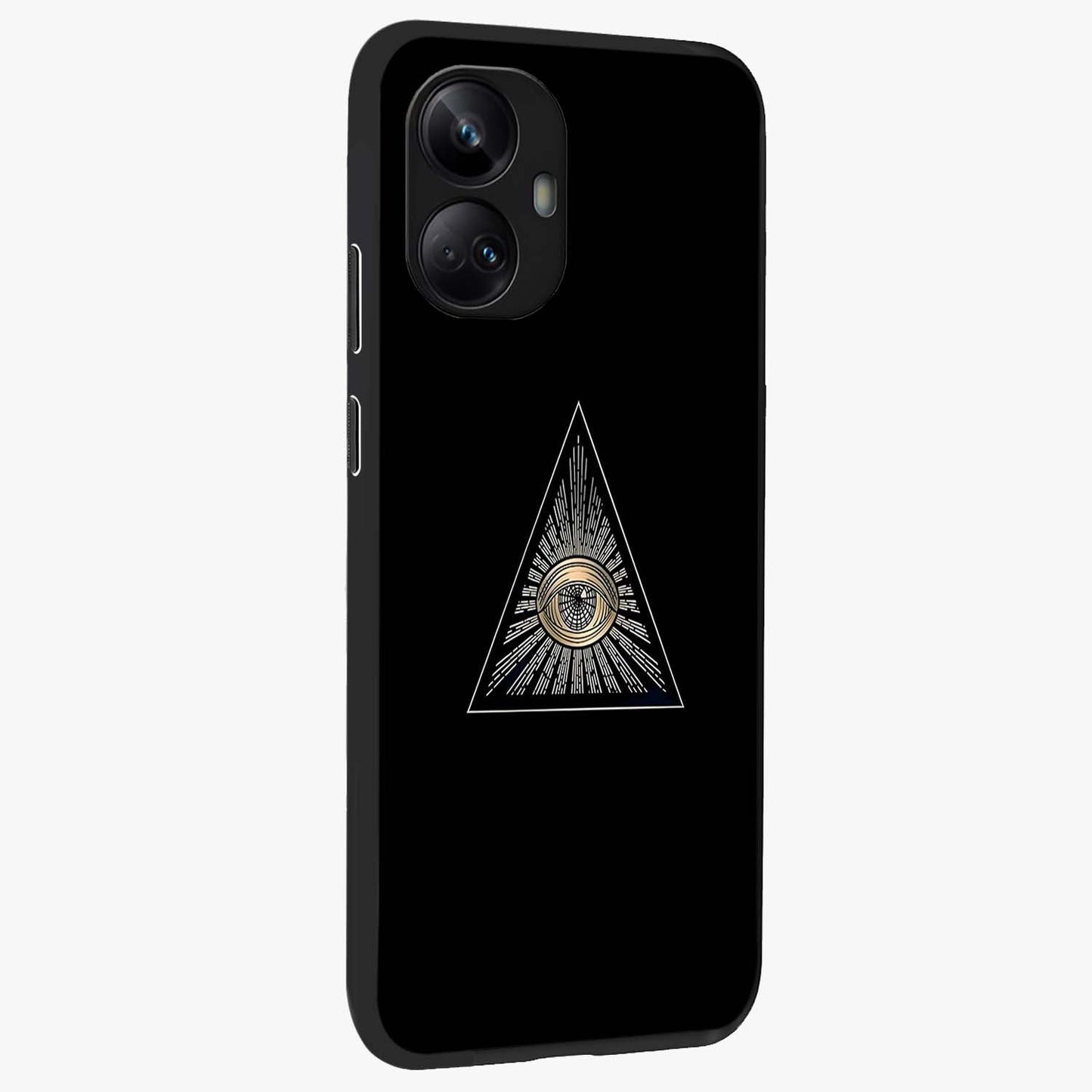 Illuminati Evil Glass Case upright view showcasing striking illuminati artwork with mysterious symbolic theme.