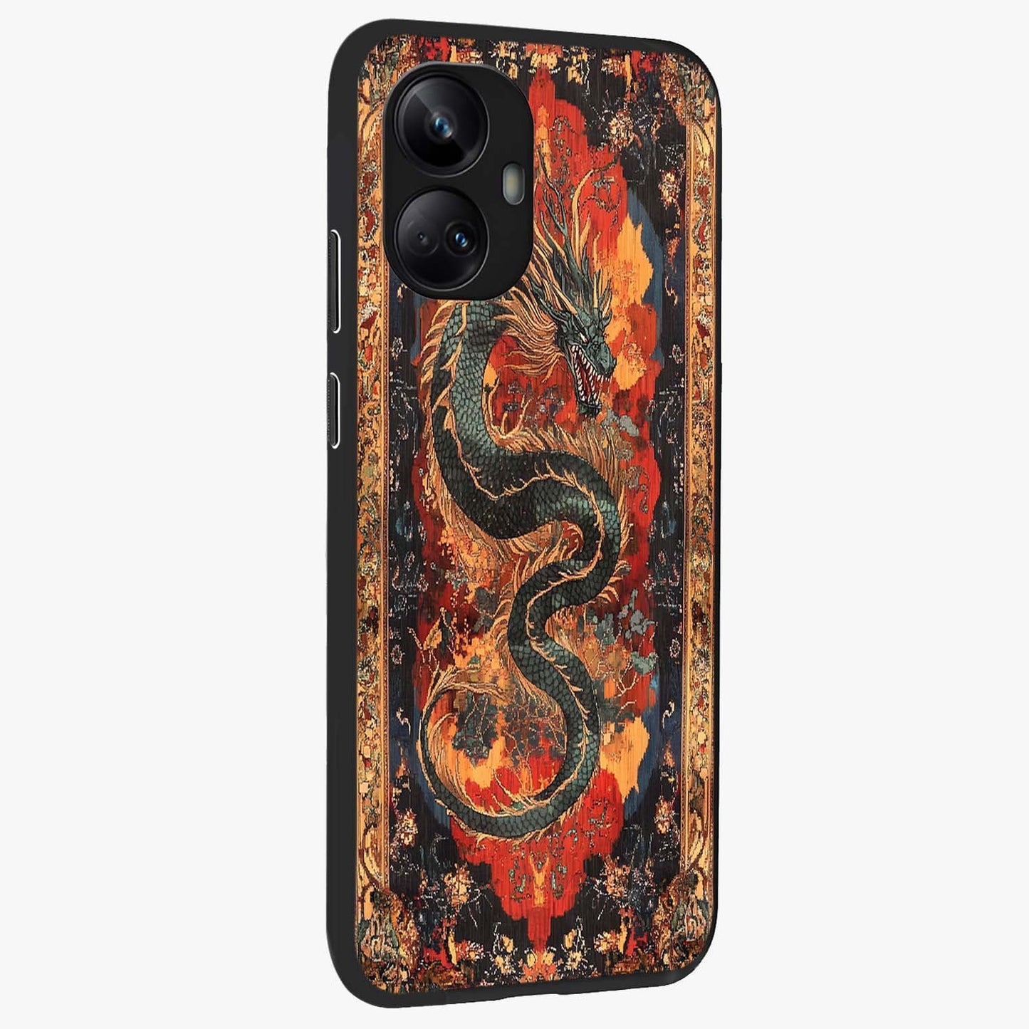 Inferno Dragon Soul Glass Case upright view showcasing intense dragon artwork with fantasy fire theme.