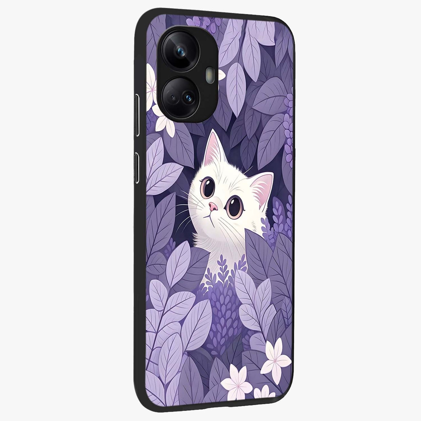 Lilac Hide Peek Cat Glass Case upright view showcasing charming cat artwork with adorable peek theme.