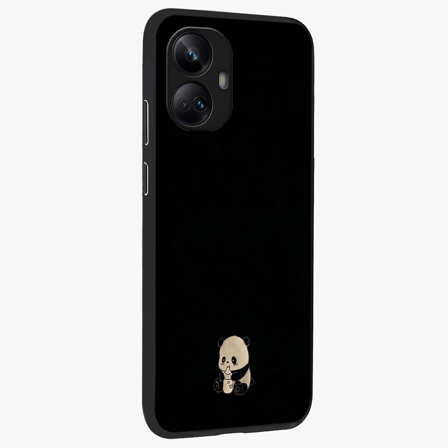 Midnight Panda Love Glass Case upright view showcasing charming panda artwork with playful romantic theme.