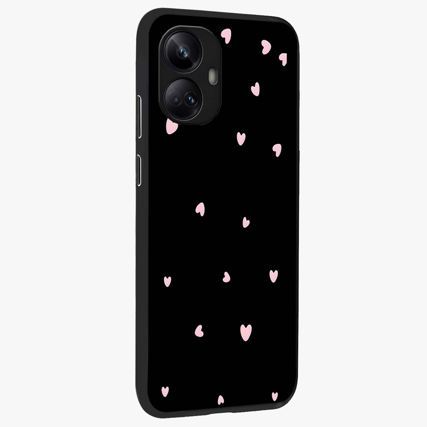 Pink Love Drops Glass Case upright view showcasing charming heart drop artwork with romantic playful theme.