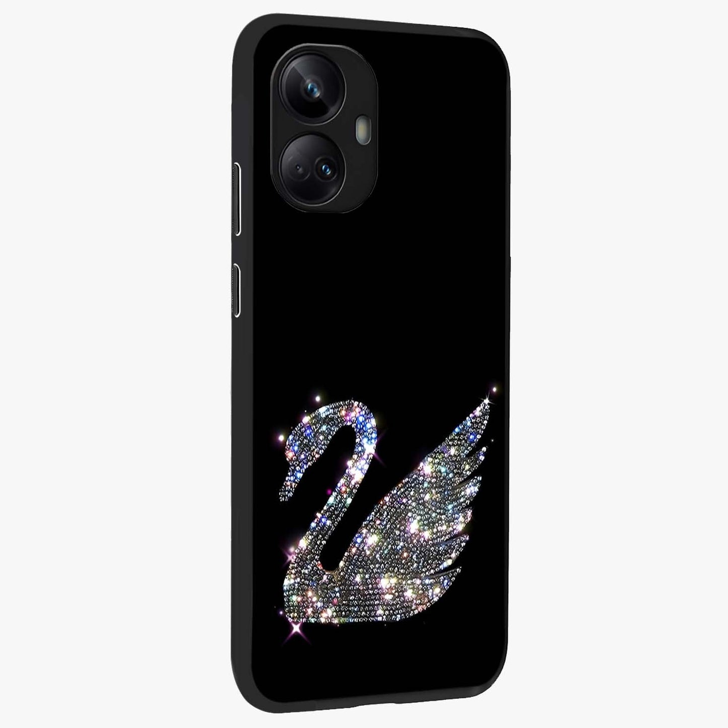 Starlit Swan Grace Glass Case upright view showcasing beautiful swan artwork with peaceful night themed design.