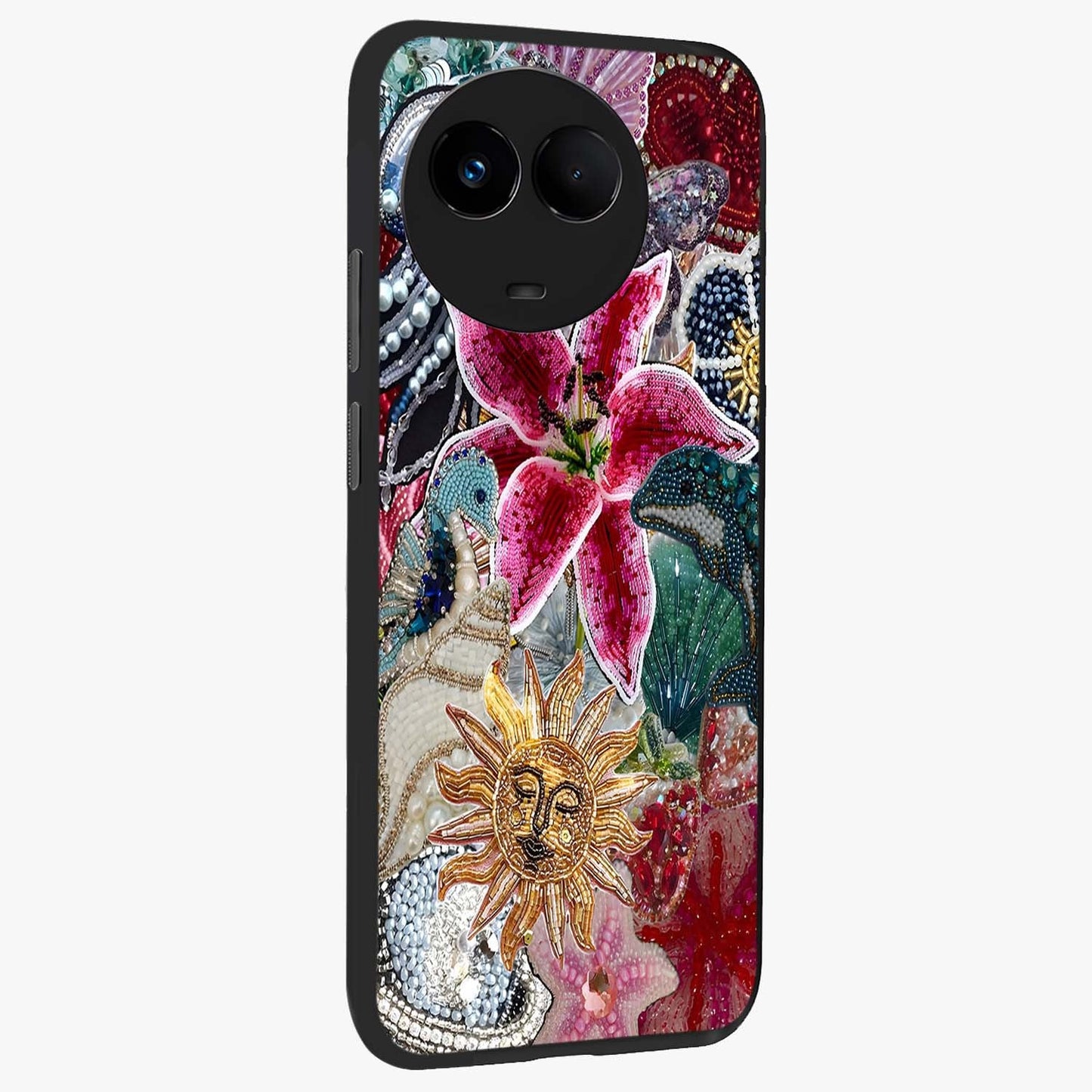 Beaded Garden Fantasy Glass Case upright view showcasing whimsical garden aesthetic with artistic bead details.