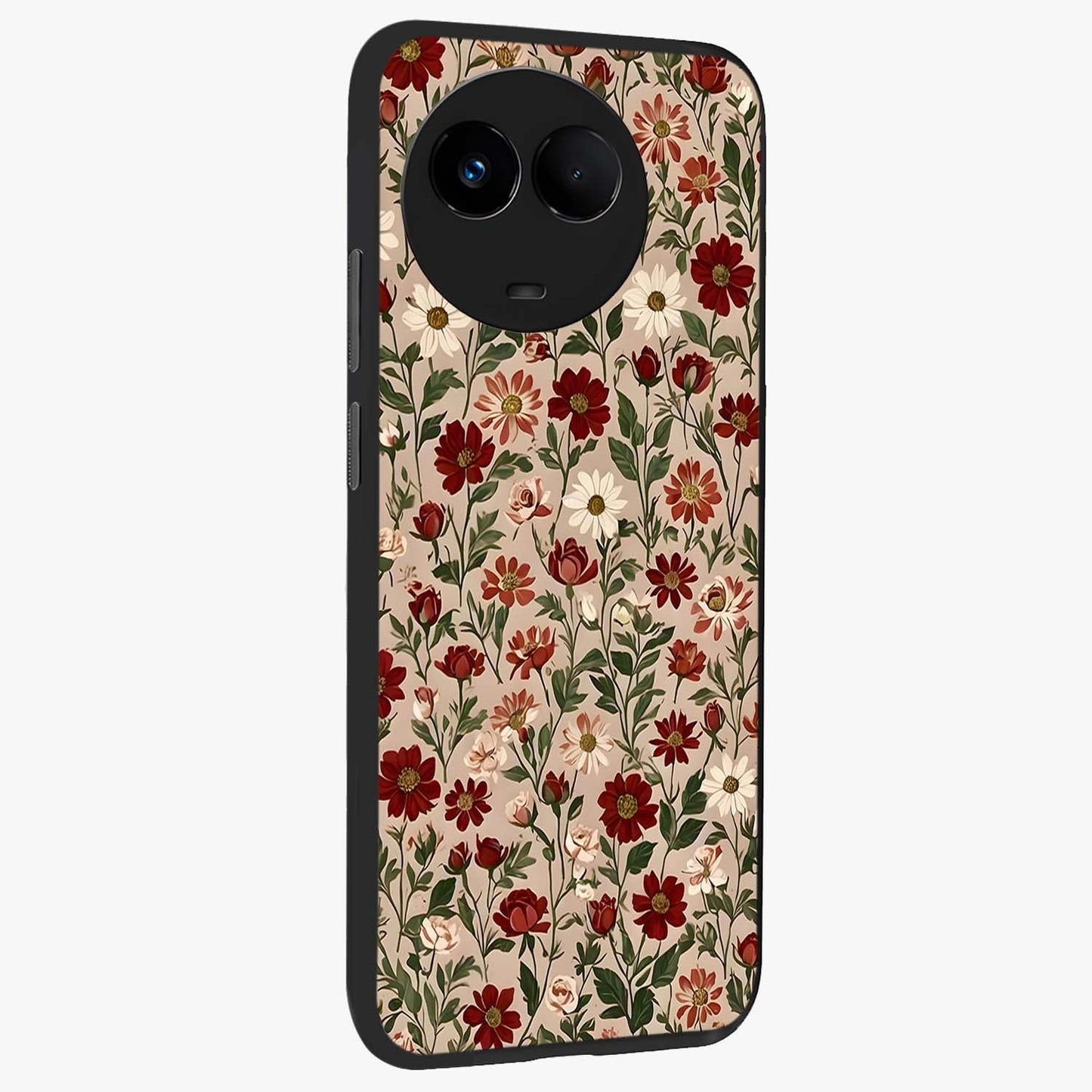Biege Flower With Leaf Glass Case upright view showcasing delicate beige flower illustration with clean botanical style.