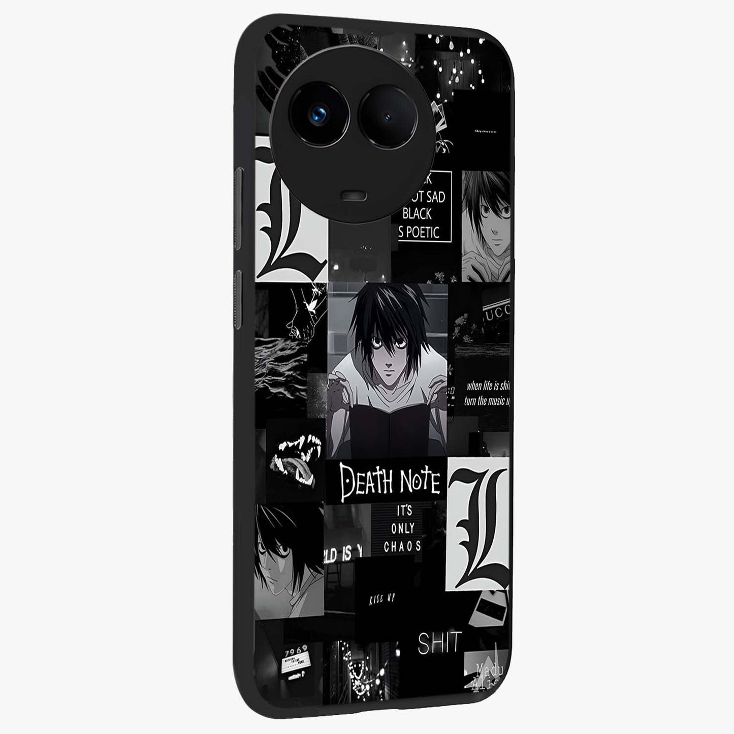 Midnight Chaos Mind Glass Case upright view showcasing expressive abstract artwork with bold dark theme.