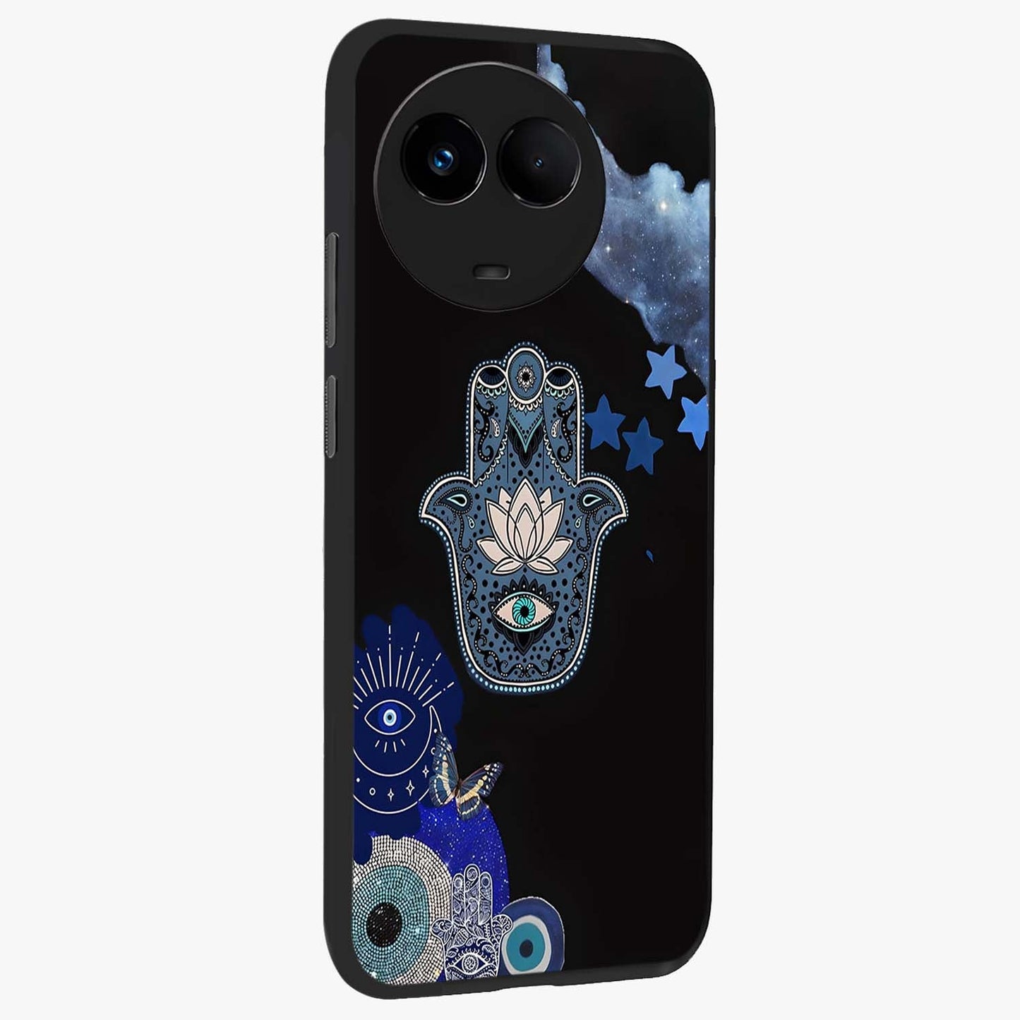 Mystic Hand Aura Glass Case upright view showcasing symbolic hand artwork with mystical energy theme.