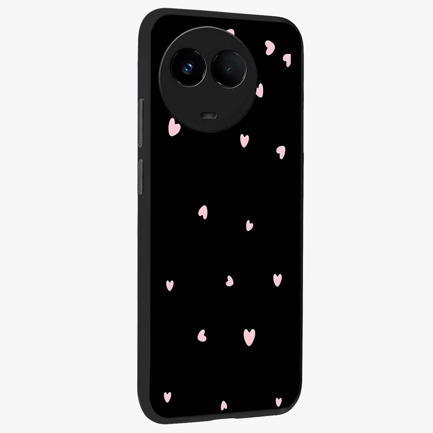 Pink Love Drops Glass Case upright view showcasing charming heart drop artwork with romantic playful theme.