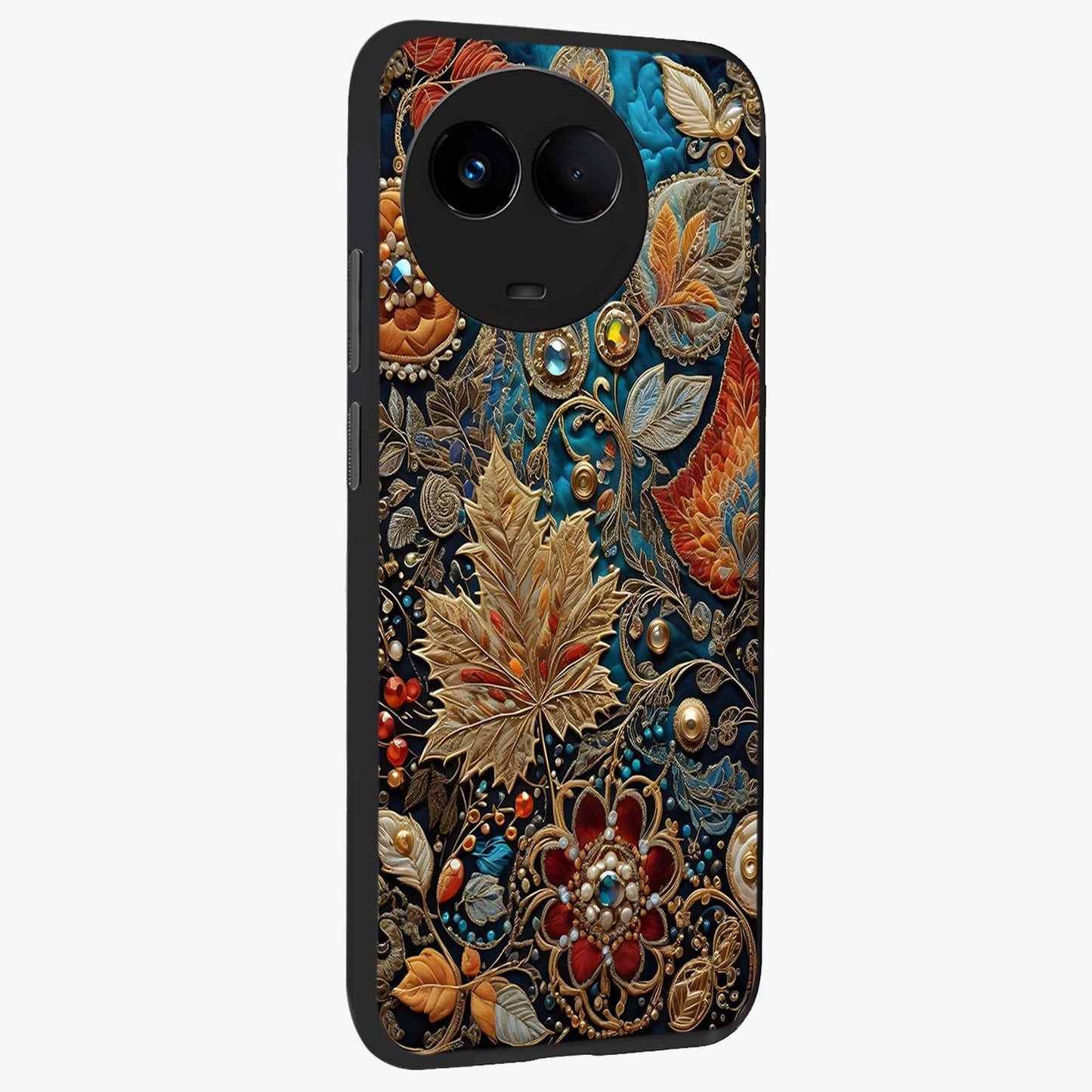 Royal Jewel Garden Glass Case upright view showcasing rich floral artwork with luxurious garden theme.