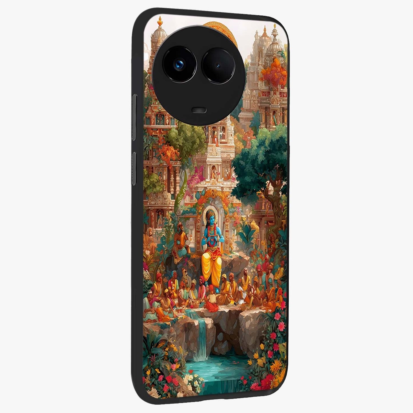 Sacred Sunlight Gods Glass Case upright view showcasing glowing divine artwork with sacred mythological theme.