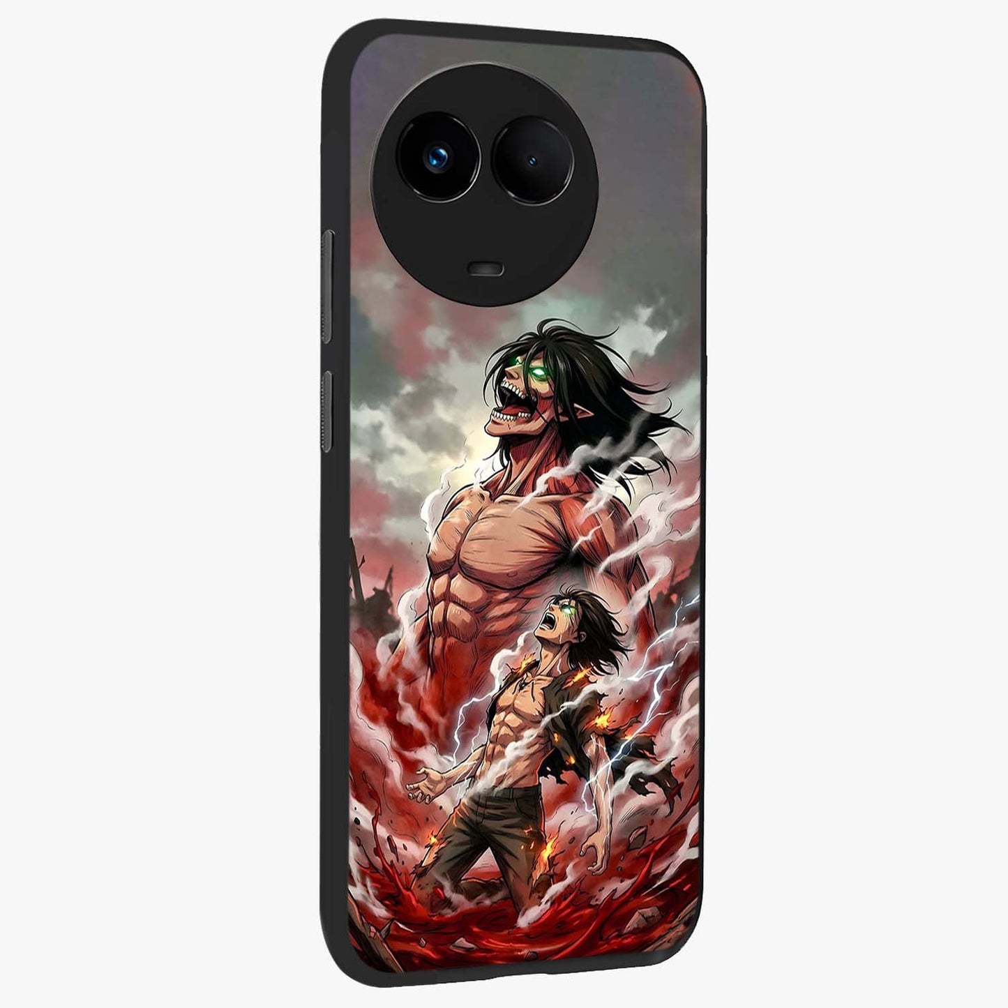 Titan Awakening Fury Glass Case upright view showcasing intense titan artwork with epic fantasy theme.